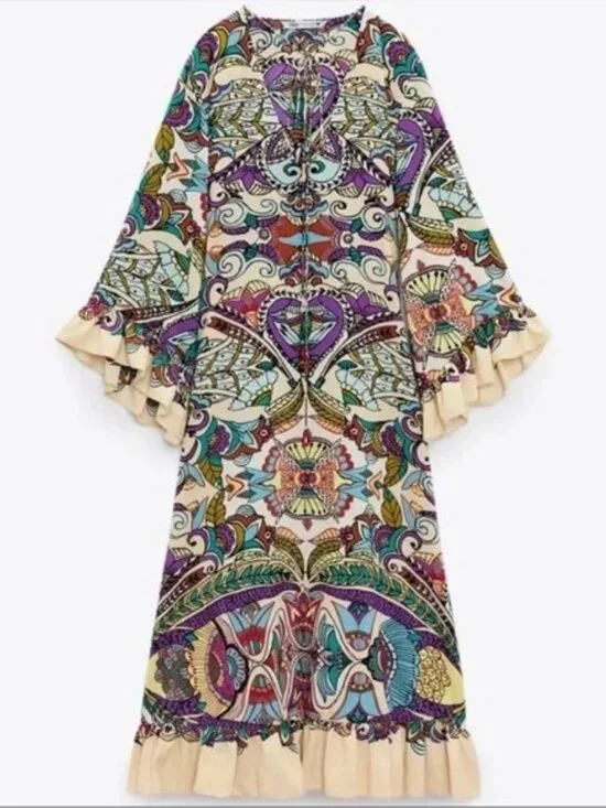 BLOGGERS FAV ZARA MULTICOLORED PRINTED DRESS - Picture 9 of 13
